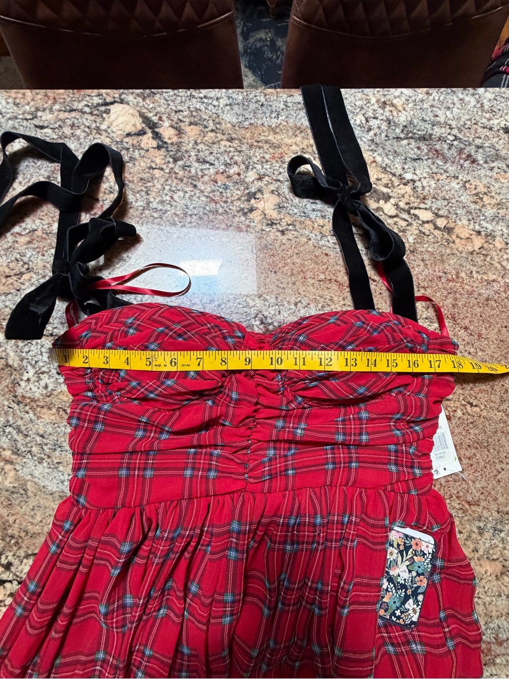 B Darlin Bustier Bodice Red Plaid Maxi Dress with Tie Straps - Picture 12 of 14